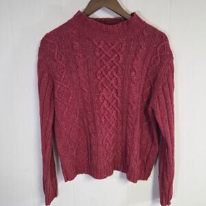 Vintage Chunky Knit Silk Wool Pullover Sweater St John's Bay Red Size Large